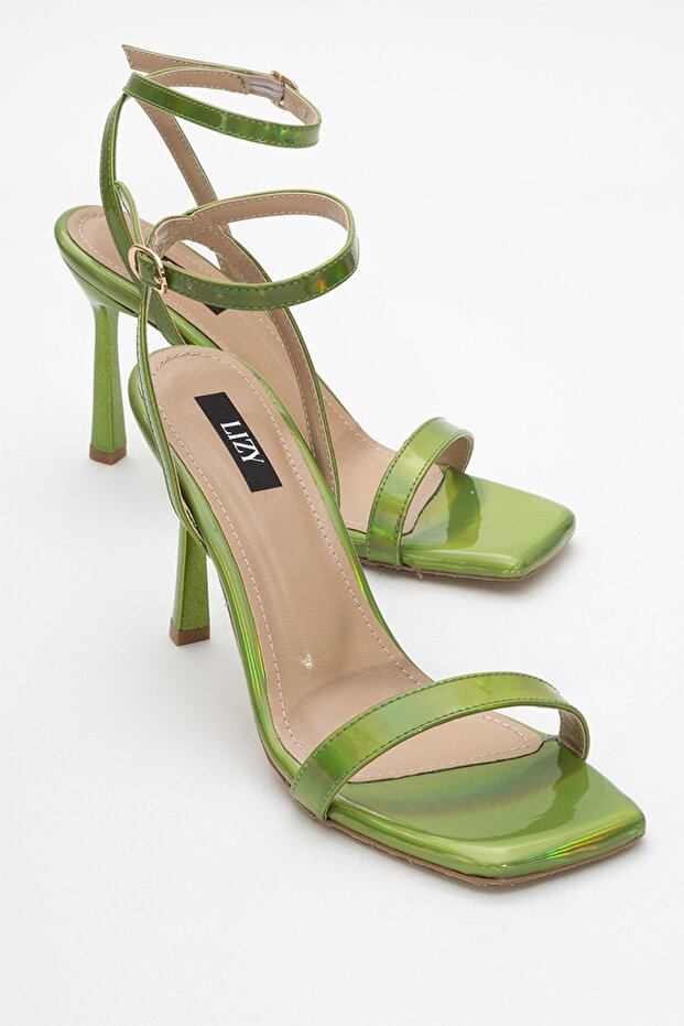 Green Patent Leather Helogram Thin Heeled Women's Shoes