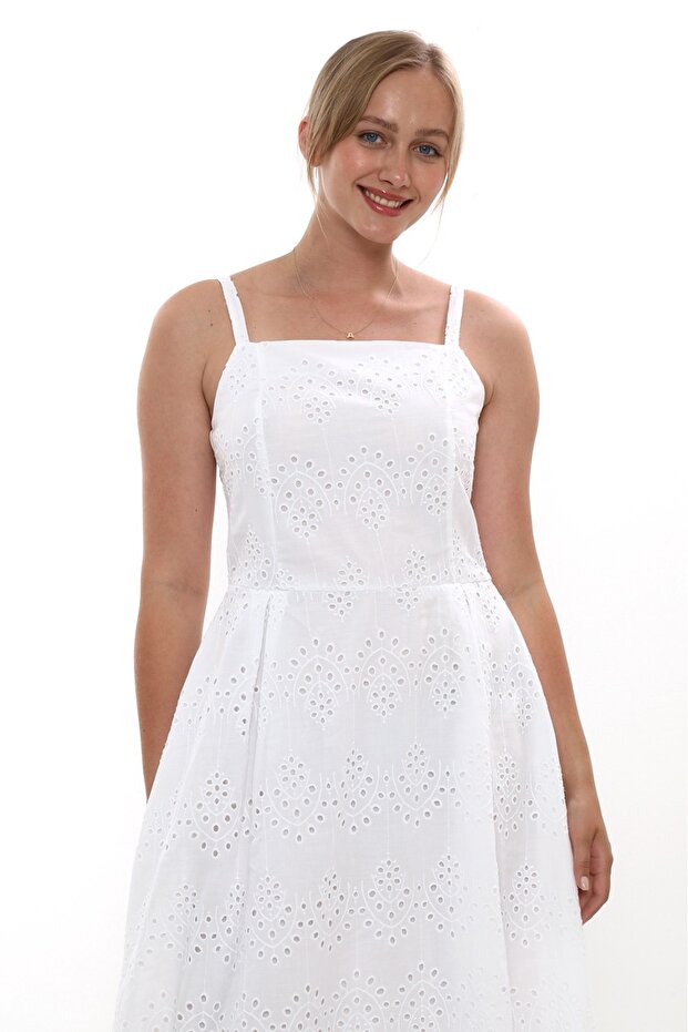 Askılı Ip Detaylı Astarlı % Pamuk Vual Elbise 437 - 4