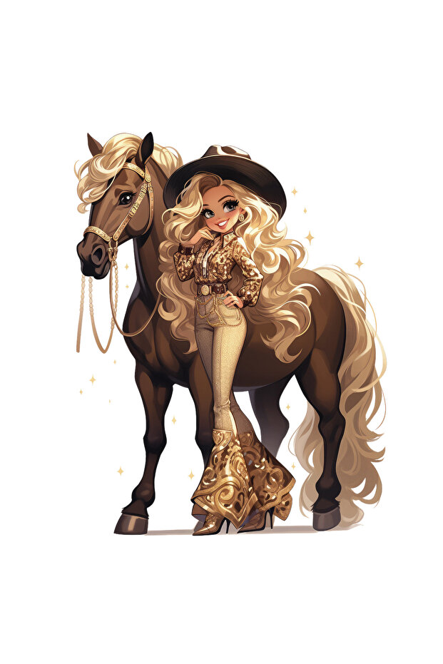 Cowgirl Wall Sticker with Sparkly Gold Pants and Hat