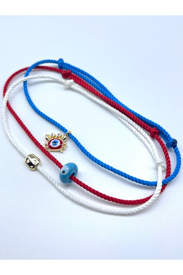 3 Pieces Sea Themed Crab Murano Evil Eye Pebble Summer Minimal Rope Bracelet Set