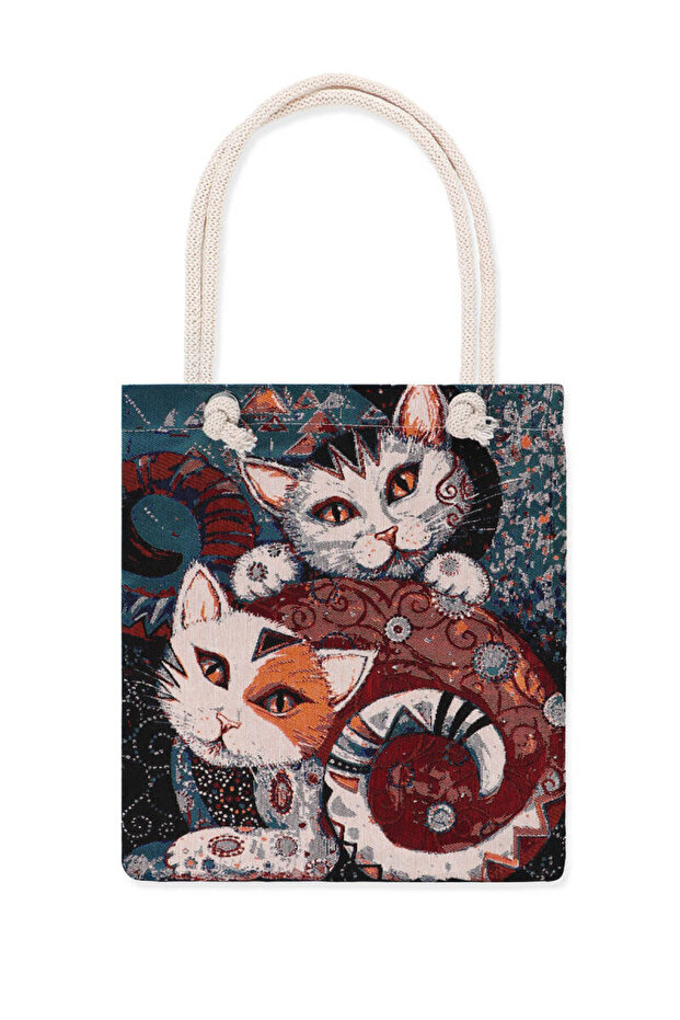 حقيبة كتف منسوجة بنمط القطة - 1