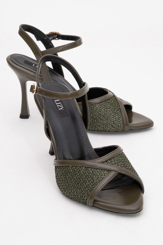 Straw Detail Heeled Sandals