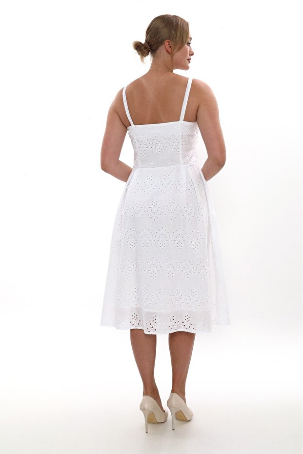 Askılı Ip Detaylı Astarlı % Pamuk Vual Elbise 437 - 5