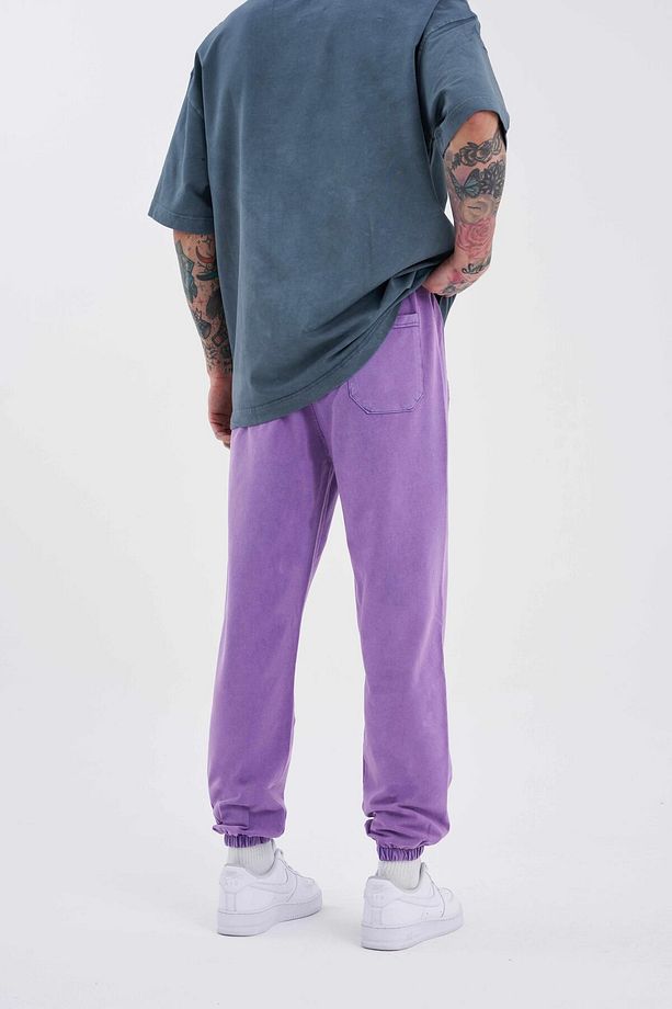 Erkek Luxury Basic Yıkamalı Jogger Eşofman Altı New Purple - 3