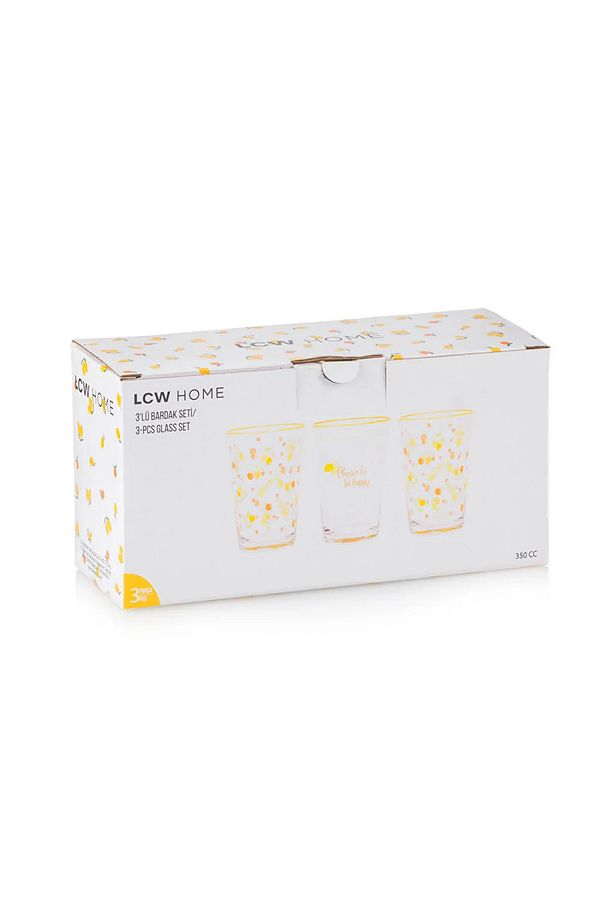LCW HOME Karışık Baskılı Cam Su Bardağı Seti 3'lü 350 ml - 4