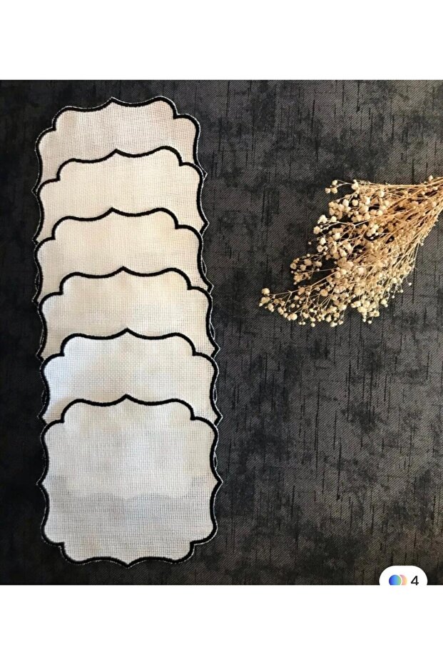 Set of 6 Linen Fabric Embroidered Single-Wrap Coffee Side Cocktail Napkins & Coasters Suitable for Embroidery.