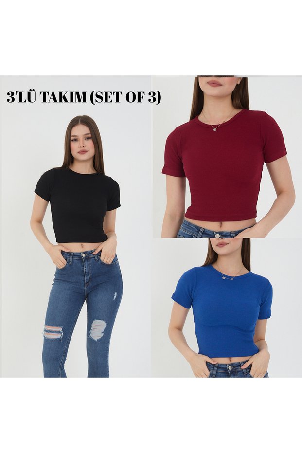 Women's 3 Piece Set Summer Crop T-Shirt Blouse