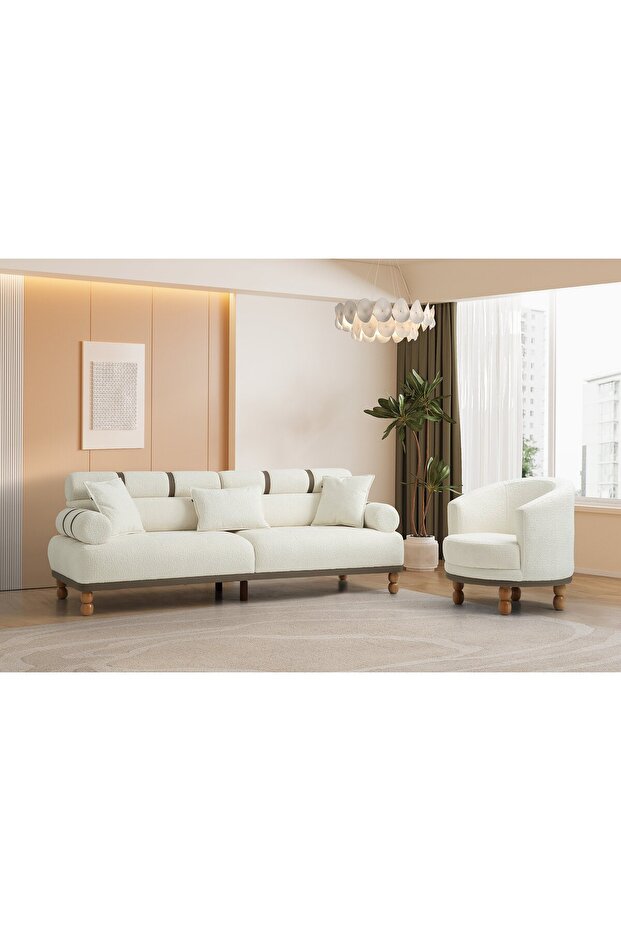 Dama Ahşap Ayaklı 3+3+1 Koltuk Takımı - 4