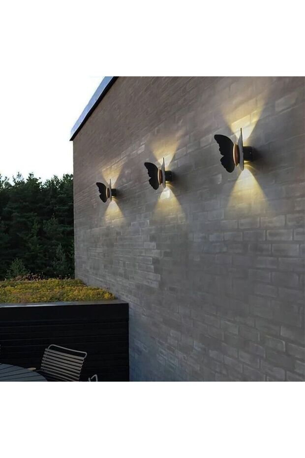 3 Adet Elektrikle Çalışır, 6 Watt Amber Işık Ledli Kelebek Duvar Aplik İç ve Dış Mekan IP65 Aplik - 3