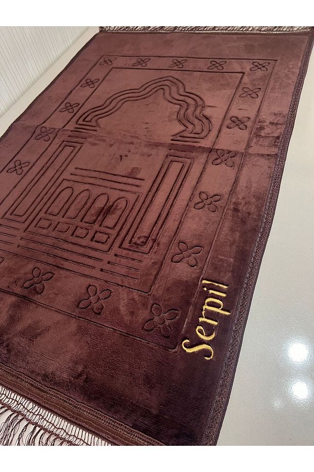 isme özel nakış işlemeli peluş seccade kişiye özel hazırlanır 120x80 cm kaymaz taban ve yumuşacık - 1