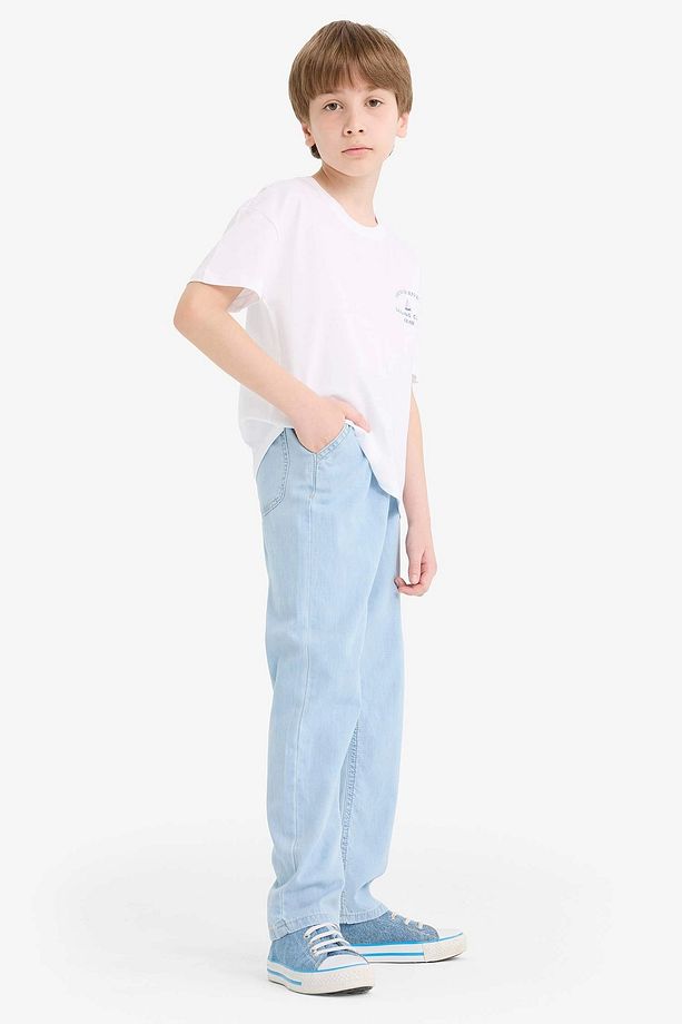F6899 Mavi Erkek Çocuk Esnek Belli Düz Paça Jean Pantolon - 3