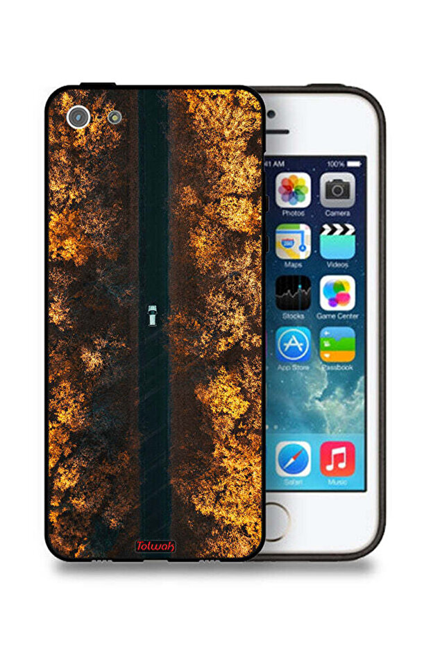غطاء حماية لجهاز Apple iPhone 5/5s/SE مطبوع عليه صورة طريق في أشجار الخريف