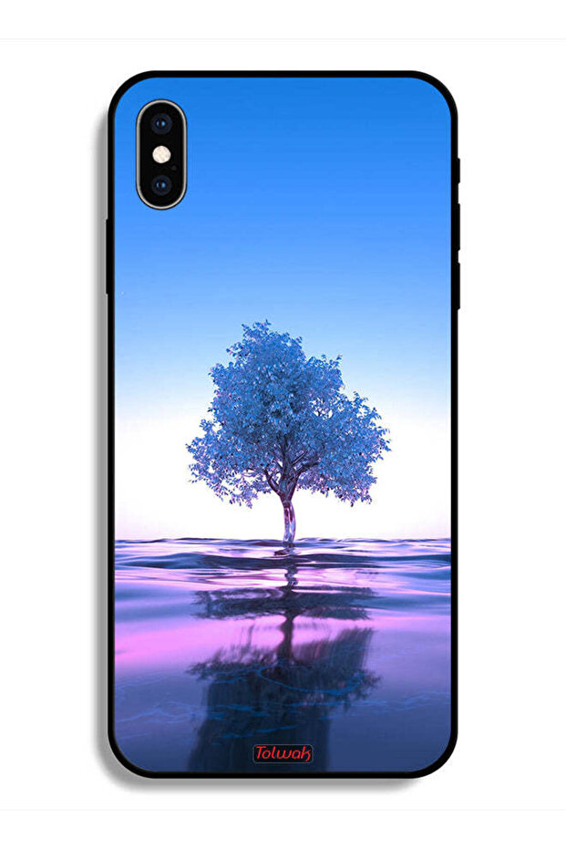 جراب حماية لهاتف Apple iPhone X، شجرة نيون، جسم مائي، انعكاس فني رقمي
