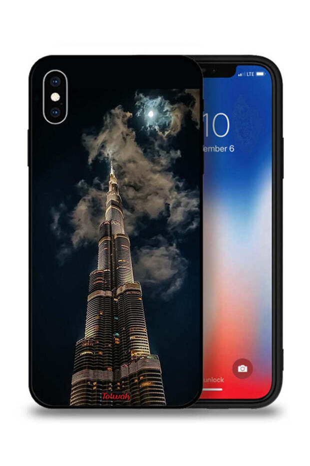 غطاء حماية لجهاز Apple iPhone XS Max بطباعة برج خليفة في الليل