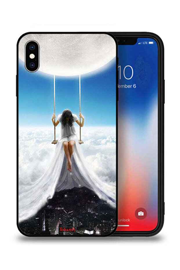 جراب حماية لجهاز Apple iPhone XS بتصميم فن مدينة الغيوم القمرية