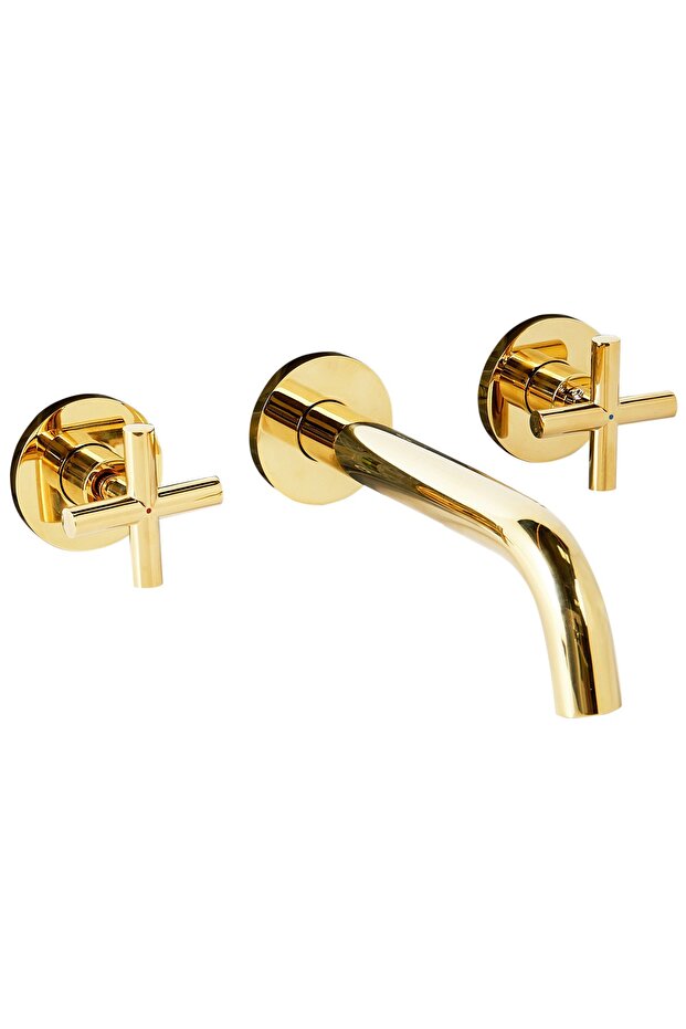 Kaieteur Wall Mounted Sink Faucet, Brass Body, Silver Finish, Dual Lever