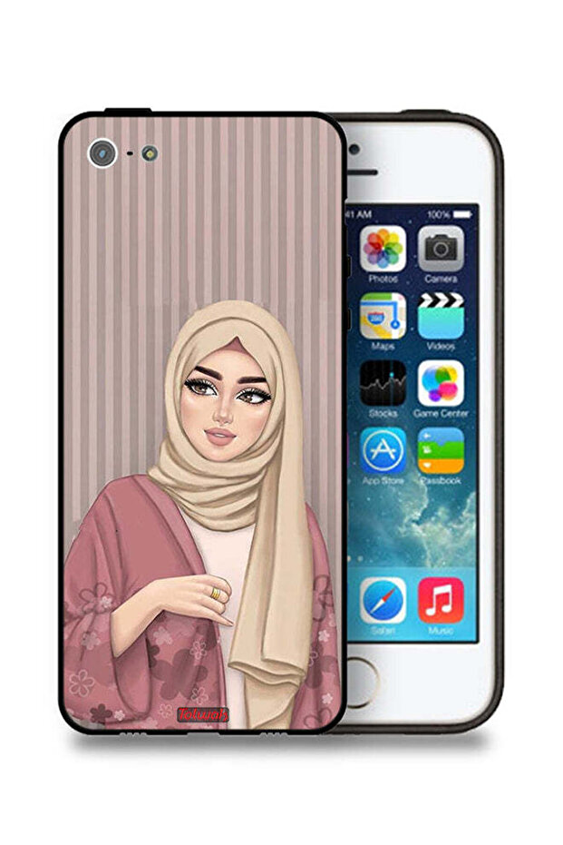 غطاء حماية لجهاز Apple iPhone 5/5s/SE برسومات فتاة محجبة