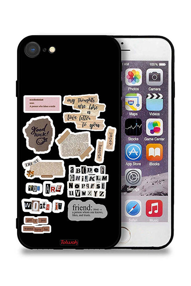 جراب حماية لجهاز Apple iPhone 8 مع ملصقات اقتباسات الحظ السعيد