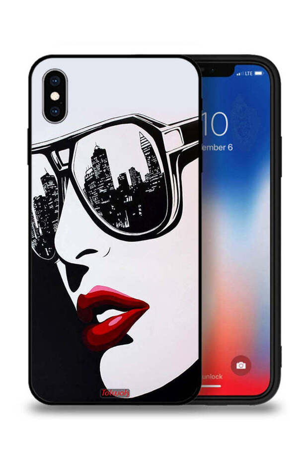 جراب حماية لجهاز Apple iPhone XS Max بتصميم وجه فتاة وفن تجريدي