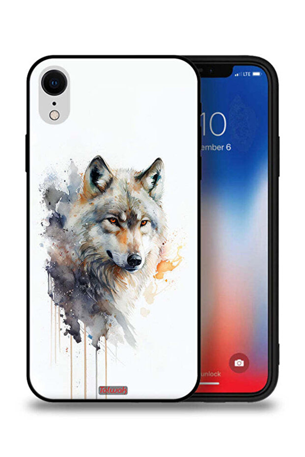 جراب حماية لجهاز Apple iPhone XR بتصميم فن تجريدي من الذئب