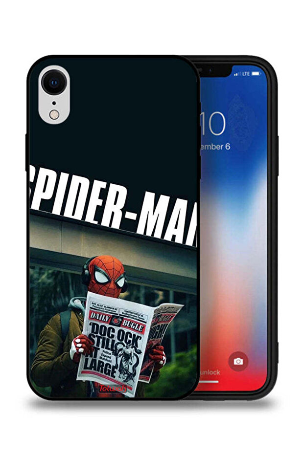 جراب حماية لجهاز Apple iPhone XR بتصميم سبايدرمان يقرأ جريدة