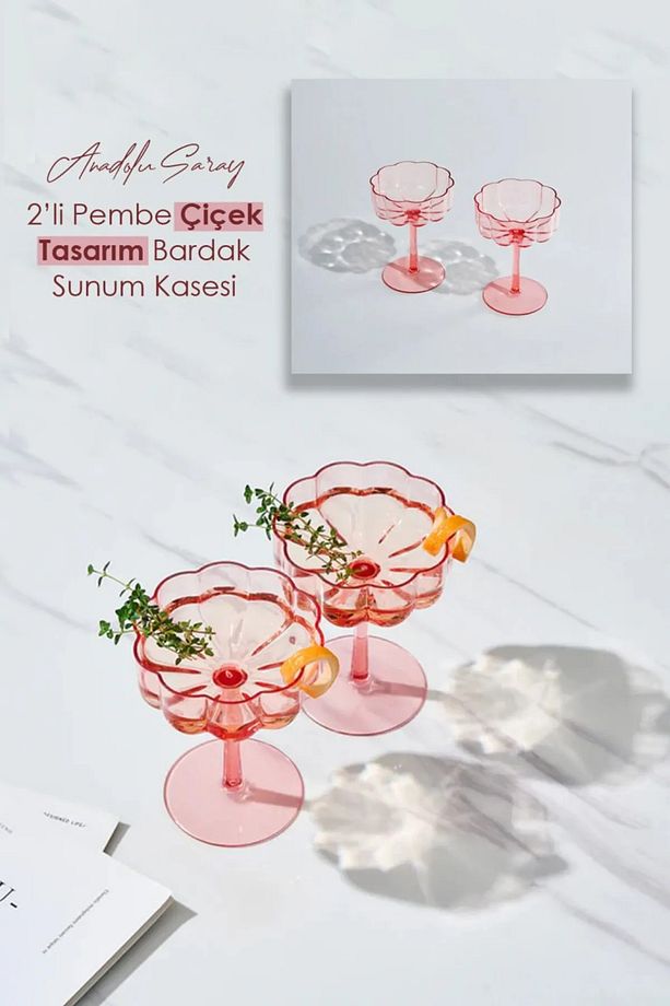 2'li Çiçek Şekilli Kahve Sunum ve Kokteyl Bardağı 2 ADET Magnolia Bardağı ve Tatlı Kasesi - 1