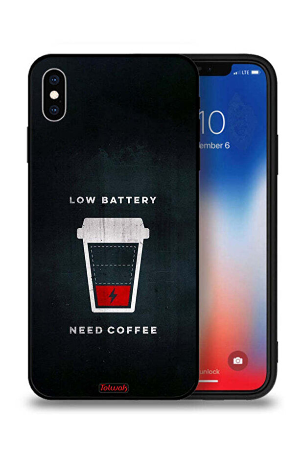 جراب حماية لجهاز Apple iPhone XS Max - بطارية منخفضة - يحتاج إلى قهوة