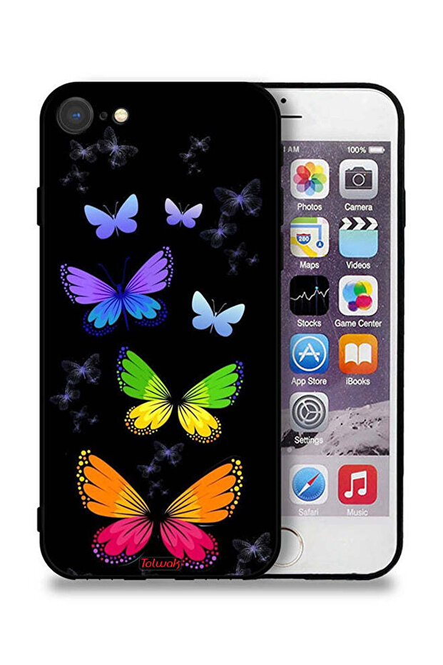 غطاء حماية لجهاز Apple iPhone 8 بنقشة فراشات ملونة