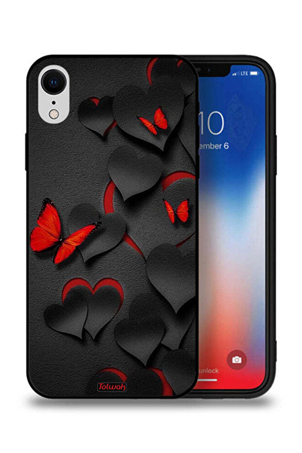 غطاء حماية لجهاز Apple iPhone XR بنقشة قلوب وفراشات