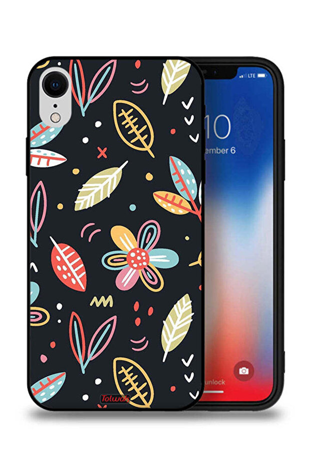 غطاء حماية لجهاز Apple iPhone XR بنقشة الزهور والأوراق الفنية التجريدية
