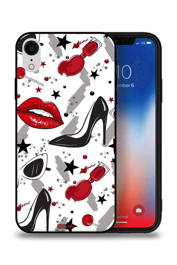 غطاء حماية لجهاز Apple iPhone XR برسومات أحمر الشفاه والأحذية