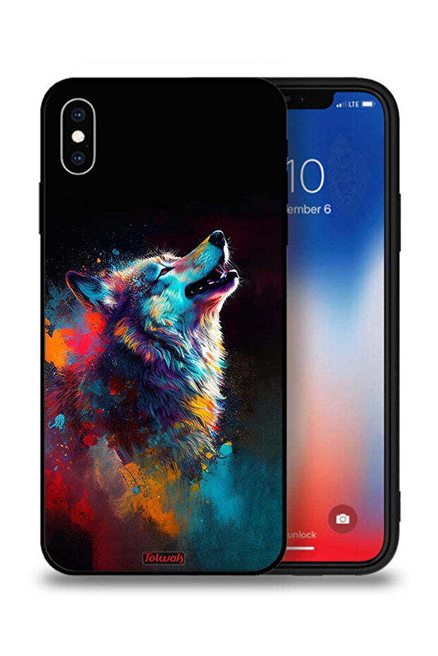 غطاء حماية لجهاز Apple iPhone XS Max بتصميم ذئب ملون