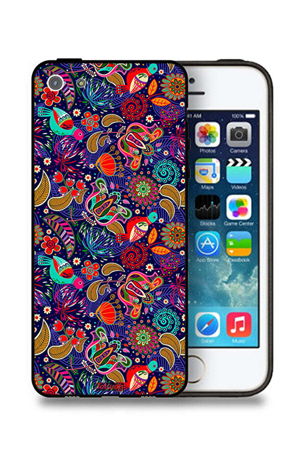 جراب حماية لجهاز Apple iPhone 5/5s/SE بنقشة طيور وأوراق وأزهار ملونة