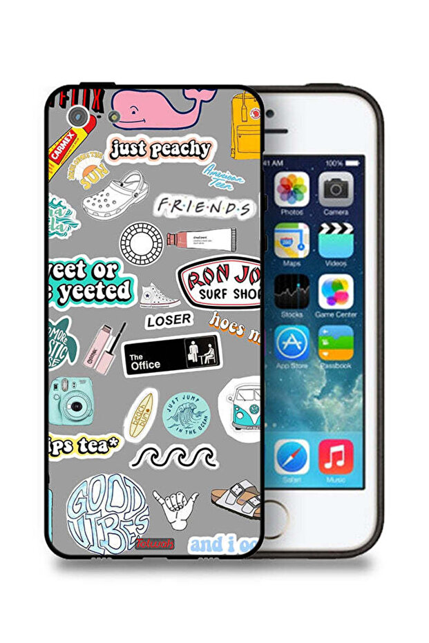 غطاء حماية لجهاز Apple iPhone 5/5s/SE بملصقات Good Vibes