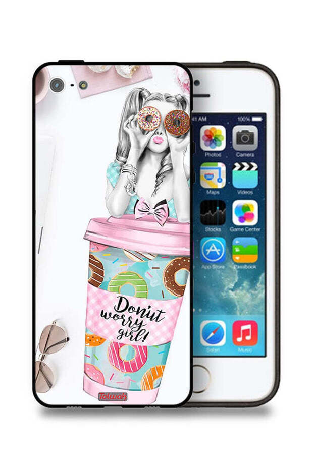 غطاء حماية لهاتف Apple iPhone 5/5s/SE بتصميم فتاة دونات القلق