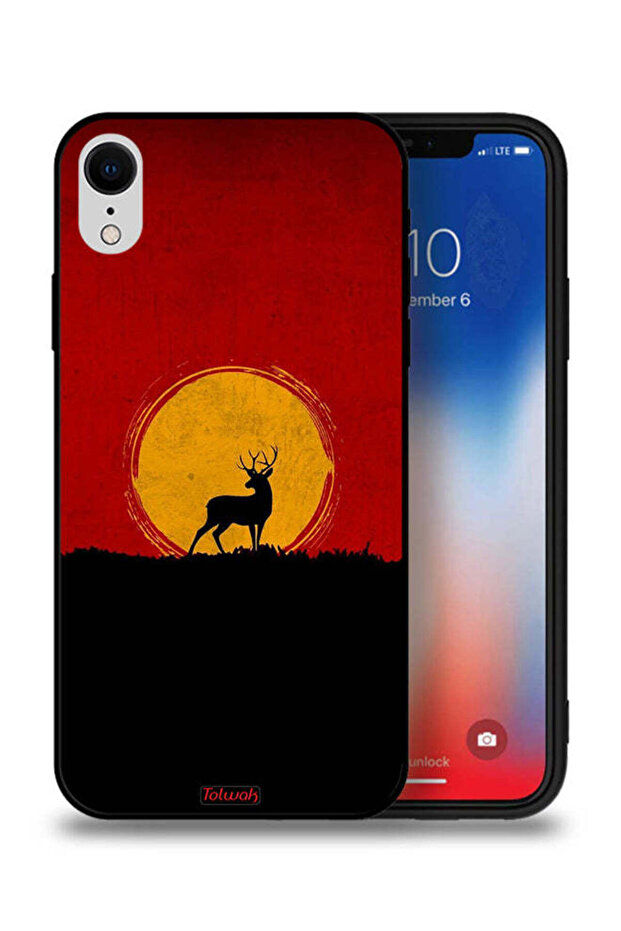 غطاء حماية لجهاز Apple iPhone XR بتصميم غزال وقمر