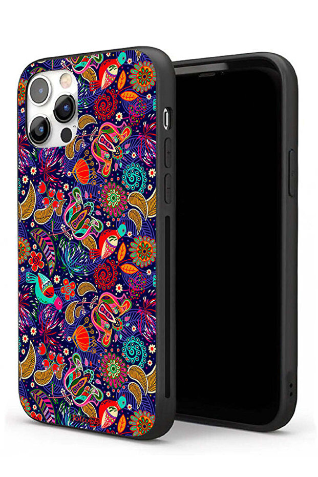 جراب حماية لجهاز Apple iPhone 11 Pro Max بنمط أوراق طيور ملونة وزهور