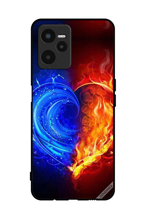 غطاء حماية لهاتف Realme C35 بخلفية قلب النار والماء