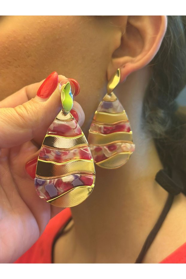 10 cm Plated Mirrored Women's Earrings Pink