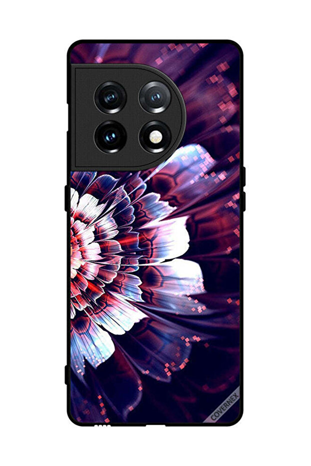 غطاء حماية لهاتف OnePlus 11 مع زهرة كبيرة منعكسة على الجانب الأيسر