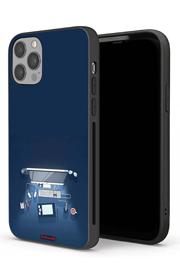 حافظة حماية لجهاز Apple iPhone 12 Pro Max بتصميم فني على شكل مكتب كمبيوتر