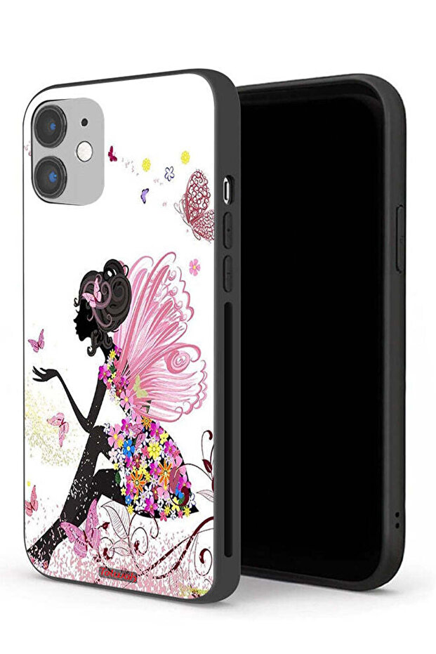 جراب حماية لجهاز Apple iPhone 12 بتصميم فتاة الفراشة