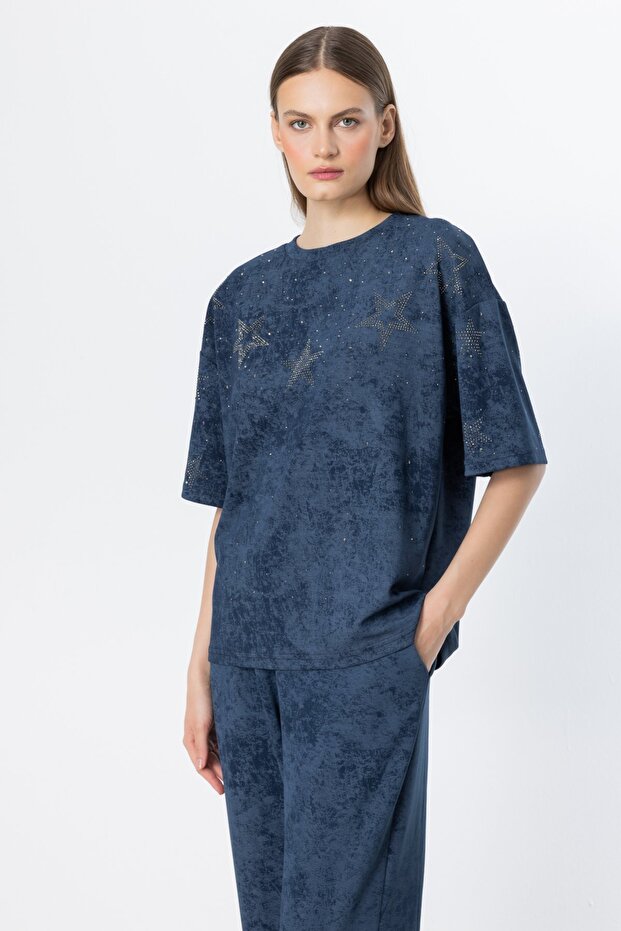 Önü Taşlı Yıldız Detaylı Bluz - 2