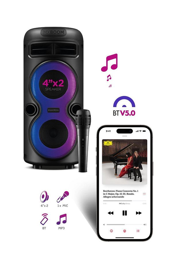 Karaoke Mikrofonlu Bluetooth Hoparlör Parti Led Işıklı Ses Sistemi MXBoom - 5