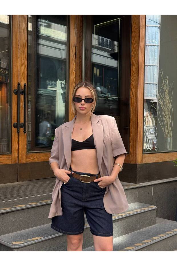 Women's Dressed Short Sleeved Masculine Summer Blazer Jacket
