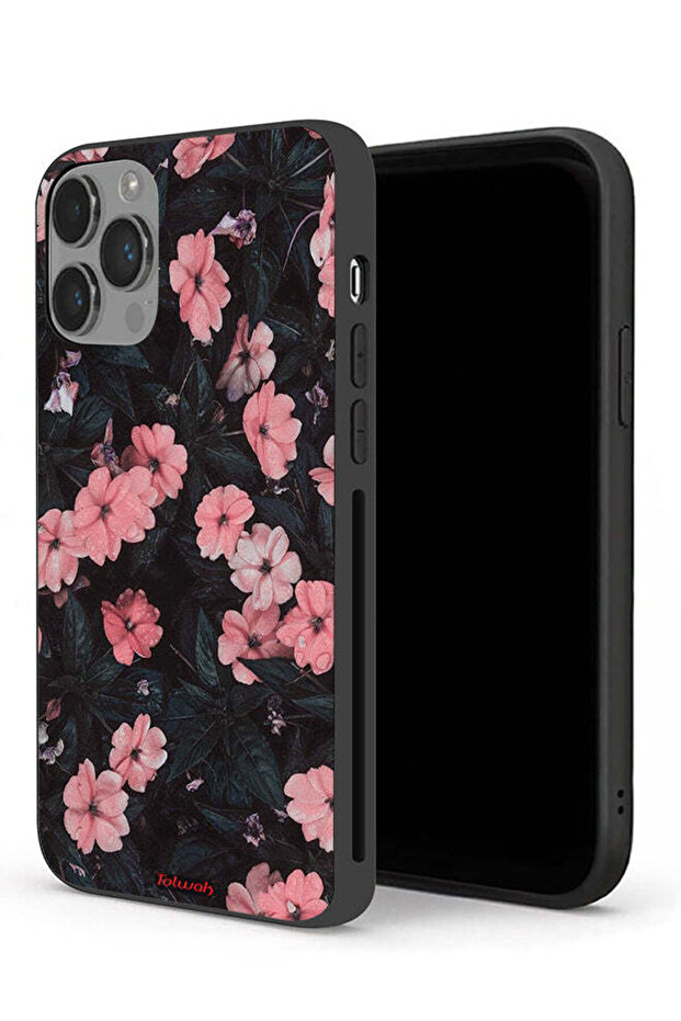 غطاء حماية لجهاز Apple iPhone 14 Pro Max - لون الخوخ والورود الصغيرة