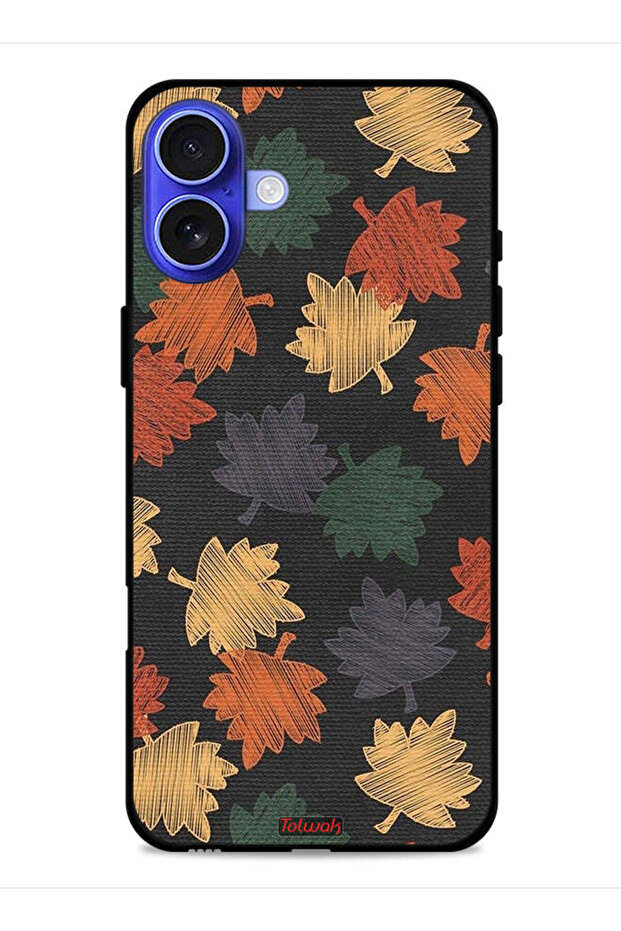 غطاء حماية لجهاز Apple iPhone 16 Plus برسومات أوراق الخريف الفنية