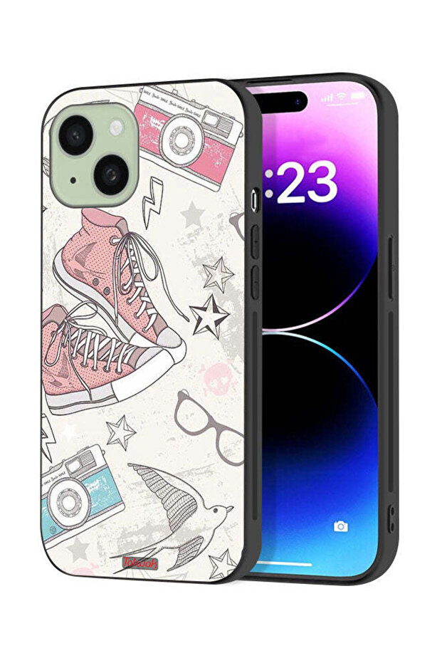 غطاء حماية لجهاز Apple iPhone 15 Plus من القماش بتصميم حذاء وفن كاميرا