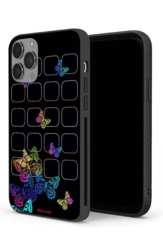 غطاء حماية لجهاز Apple iPhone 14 Pro Max بنقشة فراشات ملونة