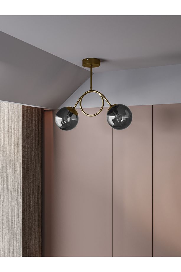 ARVEN Modern Eskitme Metal 2'li Füme Cam Küre Avize | Yay Formlu Aydınlatma Avize Modeli - 1